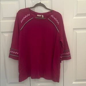 LOGO by Lori Goldstein Pink Blouse with Zigzag Trim